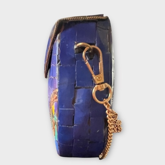 RAMLA Moriccan Handmade Mosaic Tile Handbag Blue with Gold - Picture 2 of 8